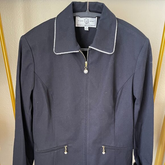 St. John Sport S Black & Pearl Designer Knit Sportcoat Timeless Classic - Picture 1 of 15